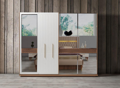 Schlafzimmer Luxus Kleiderschrank Holz mit Glas Design Modern neu